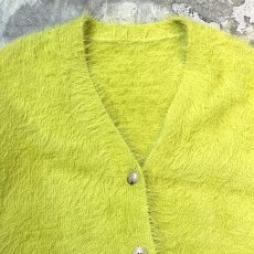 画像10: YELLOW GREEN COLOR SHAGGY KNIT CARDIGAN/ Mens L (10)