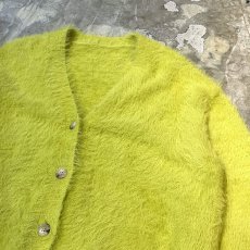 画像4: YELLOW GREEN COLOR SHAGGY KNIT CARDIGAN/ Mens L (4)