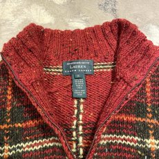 画像11: 【RALPH LAUREN】CHECK PATTERN HALF ZIP WOOL HANDKNIT SWEATER / Mens S(L) (11)