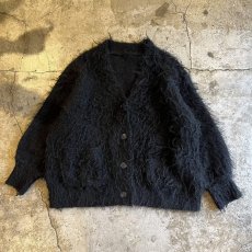 画像1: BLACK COLOR LONG SHAGGY DESIGN CARDIGAN / Ladies L (1)