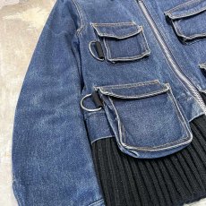 画像5: KNIT SWITCHED MULTI POCKET ZIP UP DENIM JACKET / Mens S (5)