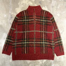 画像1: 【RALPH LAUREN】CHECK PATTERN HALF ZIP WOOL HANDKNIT SWEATER / Mens S(L) (1)