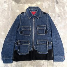 画像1: KNIT SWITCHED MULTI POCKET ZIP UP DENIM JACKET / Mens S (1)