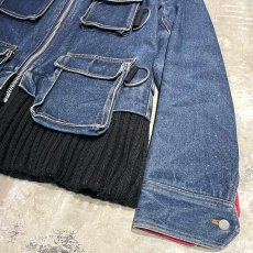 画像6: KNIT SWITCHED MULTI POCKET ZIP UP DENIM JACKET / Mens S (6)