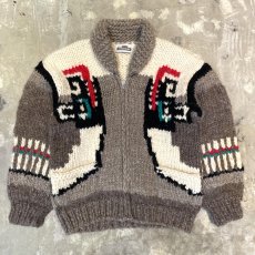 画像1: TOTEM POLE GRAPHIC PATTERN ZIP UP WOOL KNIT JACKET / Mens XL / MADE IN CANADA (1)