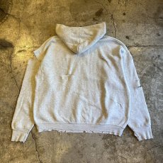 画像2: FRONT "NEW YORK USA" LOGO EMBROIDERY CRASH DAMAGE DESIGN SWEAT HOODIE / Ladies XL  (2)