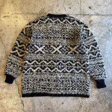 画像2: ALL OVER PATTERN HAND KNIT ZIP UP DESIGN CARDIGAN / Ladies L (2)