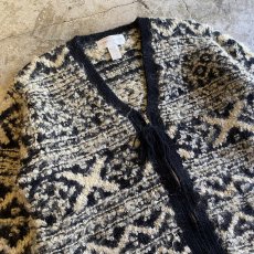 画像3: ALL OVER PATTERN HAND KNIT ZIP UP DESIGN CARDIGAN / Ladies L (3)