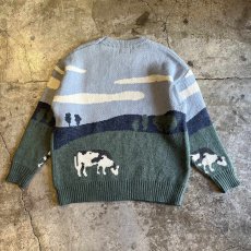 画像2: ALL OVER ARTISTIC PATTERN DESIGN KNIT SWEATER / Ladies L (2)