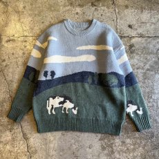 画像1: ALL OVER ARTISTIC PATTERN DESIGN KNIT SWEATER / Ladies L (1)