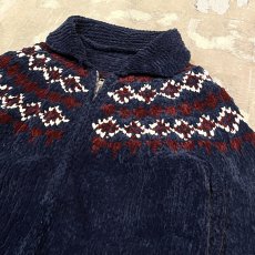 画像4: NATIVE PATTERN ZIP UP CHENILL KNIT JACKET / Mens L (4)