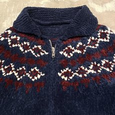 画像10: NATIVE PATTERN ZIP UP CHENILL KNIT JACKET / Mens L (10)