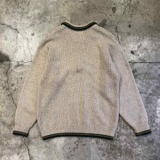 画像2: 2 COLOR LINE FRONT SPOON CABLE DESIGN POLO KNIT SWEATER / Ladies L / MADE IN USA (2)