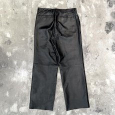 画像2: BLACK REAL LEATHER WIDE SILHOUETTE PANTS / W34 (2)