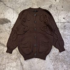 画像1: BROWN COLOR ROPE DECORATION DESIGN KNIT CARDIGAN / Ladies L (1)