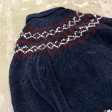 画像9: NATIVE PATTERN ZIP UP CHENILL KNIT JACKET / Mens L (9)