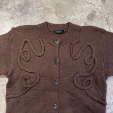 画像7: BROWN COLOR ROPE DECORATION DESIGN KNIT CARDIGAN / Ladies L (7)