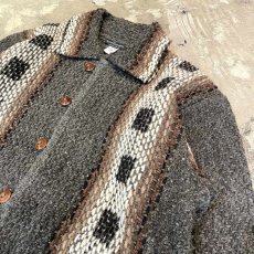 画像4: NATIVE STRIPE PATTERN WOOL KNIT JACKET / Mens M(L) (4)