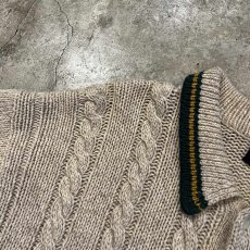 画像8: 2 COLOR LINE FRONT SPOON CABLE DESIGN POLO KNIT SWEATER / Ladies L / MADE IN USA (8)