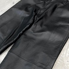 画像4: BLACK REAL LEATHER WIDE SILHOUETTE PANTS / W34 (4)