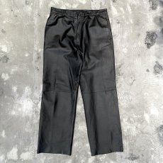 画像1: BLACK REAL LEATHER WIDE SILHOUETTE PANTS / W34 (1)