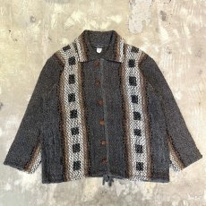 画像1: NATIVE STRIPE PATTERN WOOL KNIT JACKET / Mens M(L) (1)