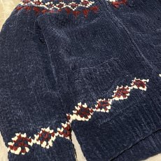 画像5: NATIVE PATTERN ZIP UP CHENILL KNIT JACKET / Mens L (5)