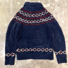 画像2: NATIVE PATTERN ZIP UP CHENILL KNIT JACKET / Mens L (2)