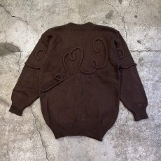 画像2: BROWN COLOR ROPE DECORATION DESIGN KNIT CARDIGAN / Ladies L (2)