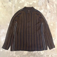 画像1: "POINT ZERO"STRIPE PATTERN HALF ZIP KNIT SWEATER / Mens XL (1)