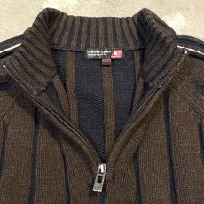 画像10: "POINT ZERO"STRIPE PATTERN HALF ZIP KNIT SWEATER / Mens XL (10)