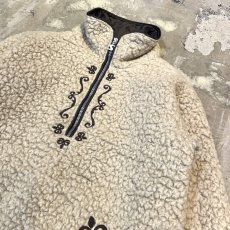 画像4: EMBROIDERY HALF ZIP BOA JACKET / Mens L / MADE IN AUSTRIA (4)