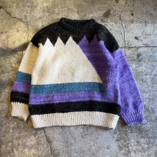 画像1: MIX COLOR ART PATTERN OVER DESIGN KNIT SWEATER / Ladies XL (1)