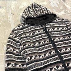 画像3: NATIVE PATTREN WOOL KNIT ZIP UP HOODIE JACKET / Mens L / MADE IN NEPAL (3)