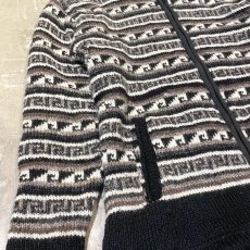 画像5: NATIVE PATTREN WOOL KNIT ZIP UP HOODIE JACKET / Mens L / MADE IN NEPAL (5)