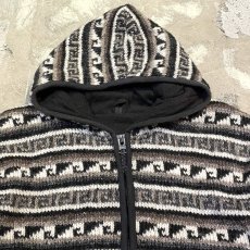 画像11: NATIVE PATTREN WOOL KNIT ZIP UP HOODIE JACKET / Mens L / MADE IN NEPAL (11)