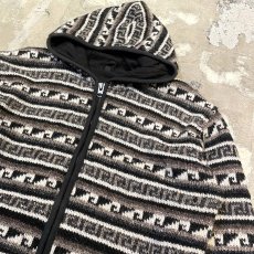 画像4: NATIVE PATTREN WOOL KNIT ZIP UP HOODIE JACKET / Mens L / MADE IN NEPAL (4)