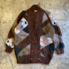 画像1: MIX PATTERN COLOR DOUBLE DESIGN KNIT MOHAIR CARDIGAN / Ladies L (1)