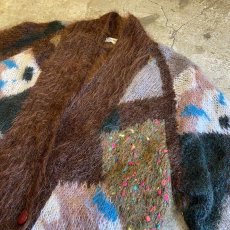 画像6: MIX PATTERN COLOR DOUBLE DESIGN KNIT MOHAIR CARDIGAN / Ladies L (6)