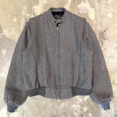 画像1: BAND COLLAR GRAY WOOL ZIP UP JACKET / Mens L / MADE IN USA (1)