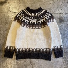 画像2: OLD DESIGN NORDIC PATTERN KNIT SWEATER / Ladies S(M) (2)