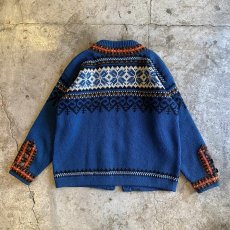 画像2: ALL OVER PATTERN SILVER HOOK UP DESIGN NORDIC KNIT CARDIGAN / Ladies L / MADE IN NOWAY  (2)