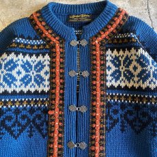 画像4: ALL OVER PATTERN SILVER HOOK UP DESIGN NORDIC KNIT CARDIGAN / Ladies L / MADE IN NOWAY  (4)