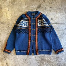 画像1: ALL OVER PATTERN SILVER HOOK UP DESIGN NORDIC KNIT CARDIGAN / Ladies L / MADE IN NOWAY  (1)