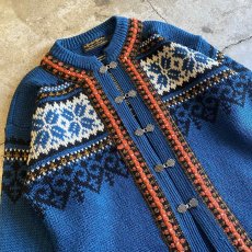 画像3: ALL OVER PATTERN SILVER HOOK UP DESIGN NORDIC KNIT CARDIGAN / Ladies L / MADE IN NOWAY  (3)