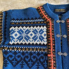 画像6: ALL OVER PATTERN SILVER HOOK UP DESIGN NORDIC KNIT CARDIGAN / Ladies L / MADE IN NOWAY  (6)