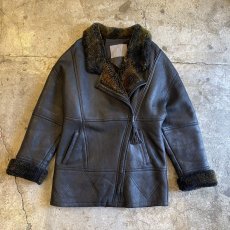 画像1: REAL LEATHER FAUX MOUTON DESIGN ZIP UP JACKET / Ladies S~M (1)