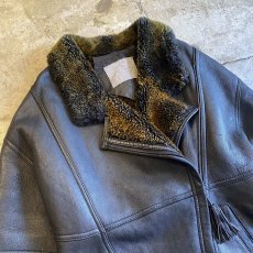 画像3: REAL LEATHER FAUX MOUTON DESIGN ZIP UP JACKET / Ladies S~M (3)