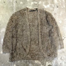 画像1: BEIGE SHAGGY NO COLLAR KNIT CARDIGAN / Mens L (1)