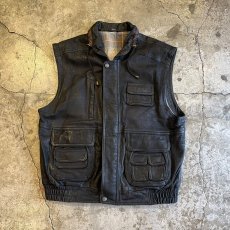 画像1: FRONT POCKET OVER DESIGN REAL LEATHER VEST / Ladies XL(52) (1)